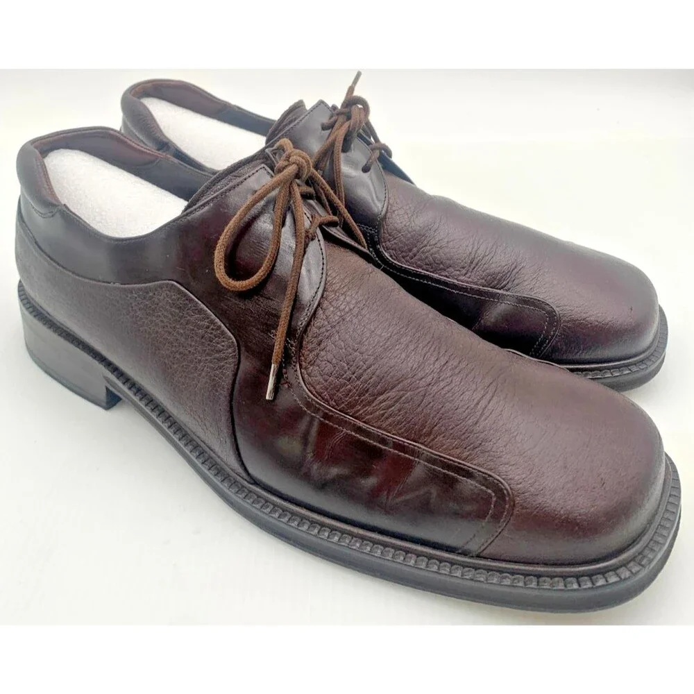 Mezlan Picasso Shoes Mens Size 11M Brown Leather Oxford Y2K Square Toe Lace Up